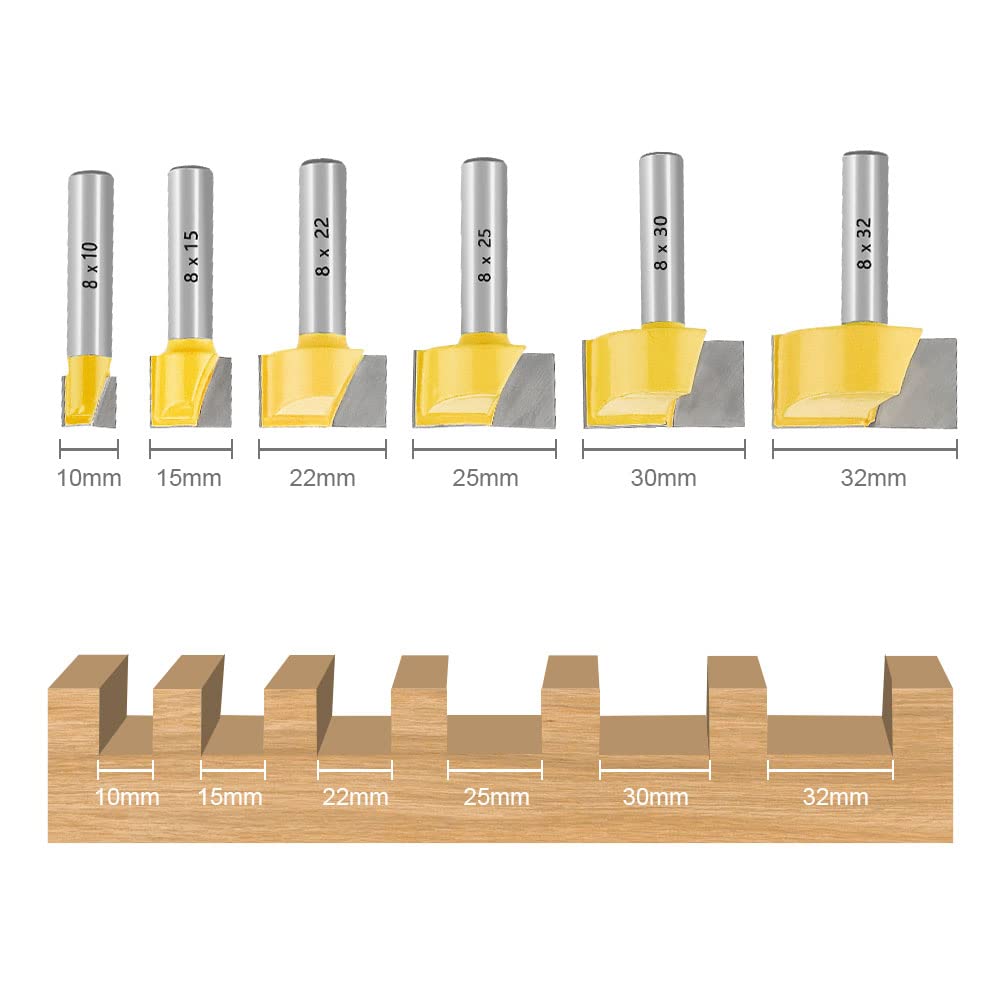 Nutfräser HM Set 6-tlg. Ø 8 mm Schaft Bodenreinigung Fräser 10/15/22/25/30/32mm Nutenfräser Holzfräser Planfräser-- Hartmetall Grundschneide