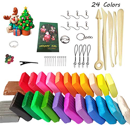24 Colors Polymer Molding Clay Set with Box Packaged,Oven Baking Clay Kit