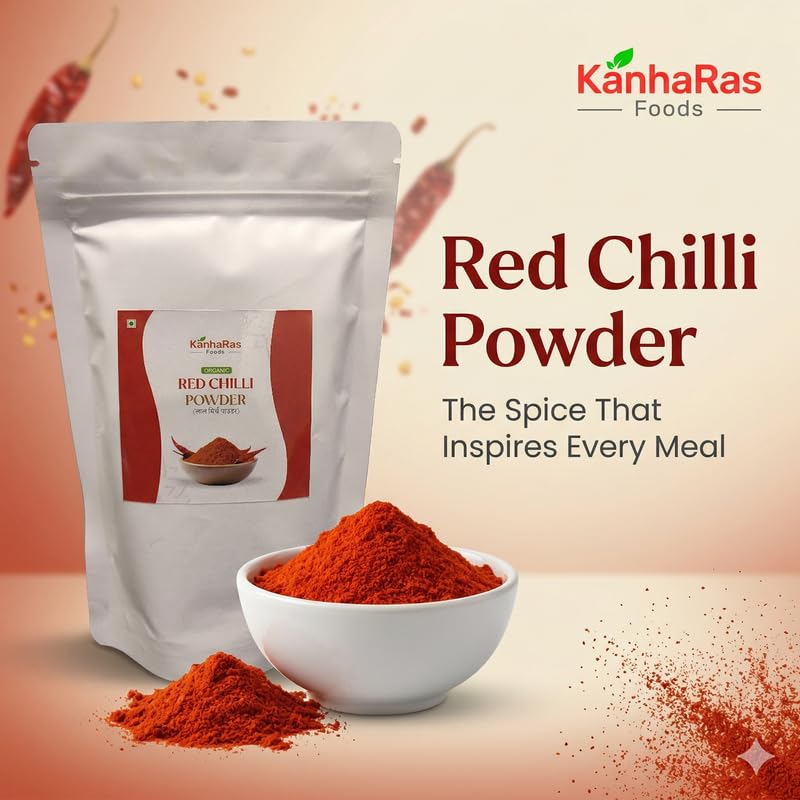 Image of KanhaRas Foods Red Chilli Powder 500 gm x Pack of 2 | Lal Mirch Powder | No Added Colours, Preservatives or Chemicals | Strong Aroma & Authentic Taste | Bold Flavor for Cooking & Traditional Recipes