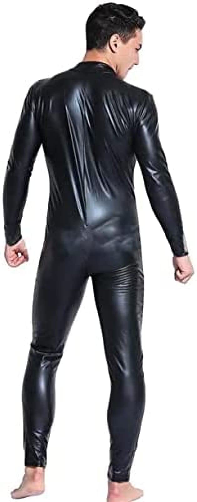 Amazon.co.jp: セクシーな男性のパテント レザー キャット スーツ全身