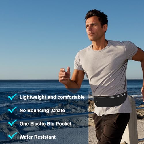 slim running belt for women menrunners fanny pack phone holdermoney beltrunning gear accessorieswith 3 pocketsblack