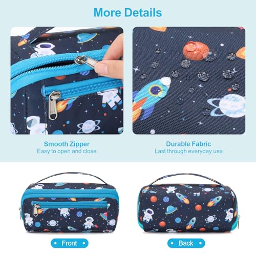 Image of Large Pencil Case for Boys, Durable Pencil Pouch for School, Wide Opening Soft Bag with Handle, Fits 50 Pens & Markers (Dark Blue Space Astronaut)
