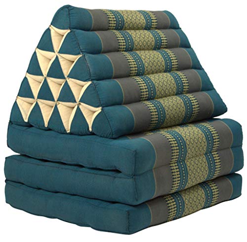 Fine Asianliving Thai Mattress Triangle Cushion Headrest 3-Fold Meditation Mat Jumbo Seat Kapok XL Blue Cover