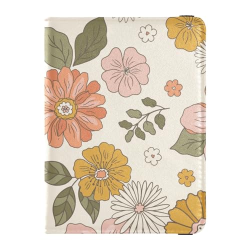 Porta passaporto e carte di vaccino pelle con fiore in stile retrò bohémien combinato con slot per di vaccinazione portafoglio da viaggio per donne documenti di