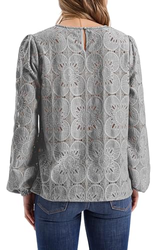 Image of OFEEFAN Blouses for Women Dressy Casual Spring Tops 2026 Summer Outfits Flower Lace Crochet Long Sleeve Shirts