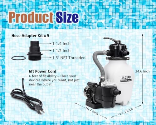 Image of CIPU 12-inch Sand Filter Pump System Handy 4-Way Valve for Above Ground Swimming Pools with Prefilter Pool Pump 115V 6-Foot Cord to Easy Installation SFPS12501