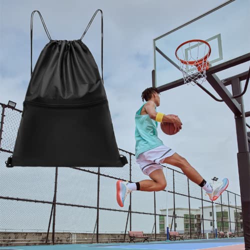 Teaban Gym Drawstring Bag, Waterproof Drawstring Backpack With Zipper Pocket, Men's And Women's Fitness Drawstring Bag Swimming Bag, Black Large Capacity #TOP1