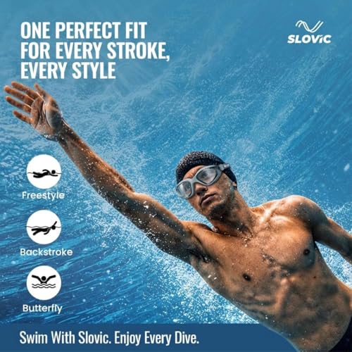 Image of SLOVIC Swimming Goggles for Men [Grey] | Swimming Goggles for Women | Anti-Fog & UV Protected Swimming Glasses for Men & Women | Unisex Swimming Accessories | Leaf-Proof Goggle with Adjustable Straps