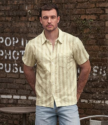 Image of VATPAVE Mens Striped Summer Shirt Casual Button Down Short Sleeve Beach Shirts Cotton Shirts for Men