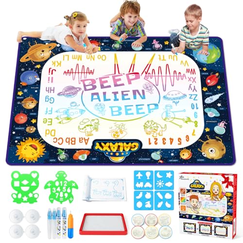 Jasonwell Aqua Water Doodle Mat 48 x 36 Inches Large Magic Drawing Doodling Mat Coloring Mat Educational Toys Christmas Birthday Gifts for Kids Toddler Boys Girls Age 2 3 4 5 6 7 8 Year Old (Galaxy)