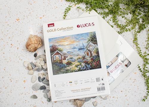 Image of Luca-S Cross Stitch Kit Tranquil Seafront, Counted Cross Stitch Kit for Adults, Embroidery Kit, B619