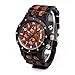 BEWELL Herren Natur Hölzerne Uhr Multifunktionale Quartz Analog Armbanduhr mit Kalender Anzeige Chronograph-Funktion Hölzerne Armband für Männer(Ebenholz und Rotes Sandelholz)