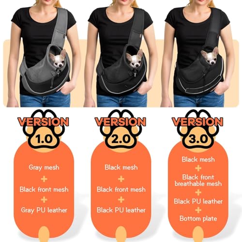 YUDODO Pet Sling Carrier for Small Dogs & Cats – Hands-Free Puppy Carrier with Safety Hook, Large Zipper Pocket, Soft Breathable Mesh, Adjustable Strap & Reflective Strip (Black 1.0 S) - Image 3