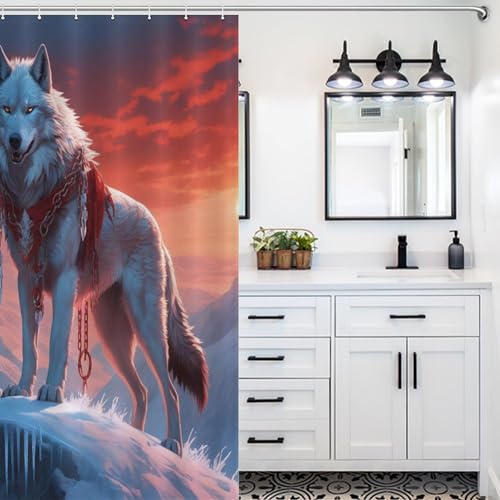 Rideau de douche loup en polyester lavable 122x183cm avec crochets