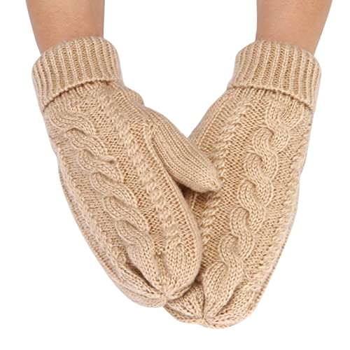 Guantes gruesos cálidos a de viento de punto de Color sólido a la para mujer Guantes Deportivos (Beige, One Size)