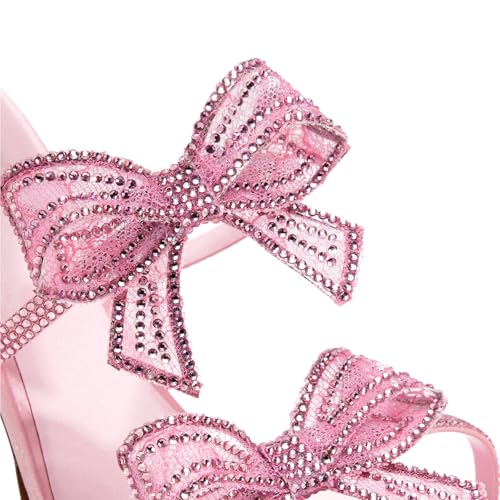 Yolkomo Women's Rhinestone Stiletto High Heel Sandals with Crystal Bow Sexy Wrap Around Sparkly Dressy Party Prom Wedding Heels4