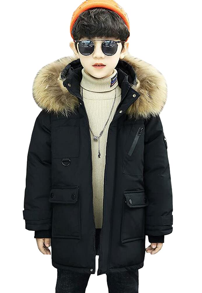 Abrigo para niño con capucha, manga larga, relleno de invierno, cuello de piel, para niño, chaqueta de invierno
