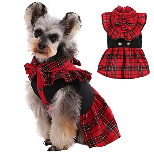Kuoser Dog Classic Red Plaid Dress For Small Medium Dogs, Puppy Bowknot Tutu Dress With D-Ring Buckle, Cute Pet Vest Dog Princess Skirt For Wedding Holiday Party Photography L #TOP28