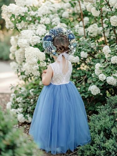 Image of 2Bunnies Girl Peony Lace Back A-Line Straight Tutu Tulle Party Flower Girl Dress