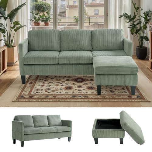 67'' L-Shaped Velvet Modular Sectional Couch Sofa with Ottoman, 3-Seat