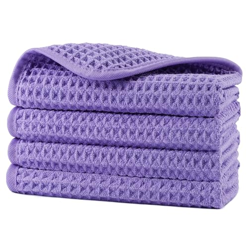 Image of POLYTE 430 GSM Microfiber Lint Free Washcloth Face Towel, 13 x 13 in, 4 Pack (Waffle Weave)