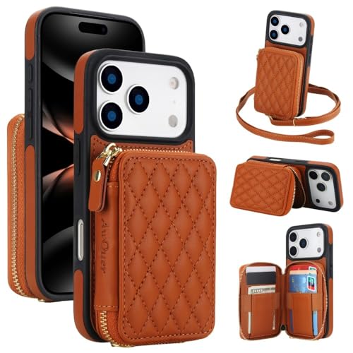 Étui compatible avec iPhone 16 Pro Max en cuir marron au design gaufré et finitions soignées