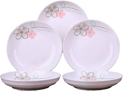Paquete de 5 platos de porcelana con patrón de flores rosas, platos llanos grandes de cerámica para ensalada de postre de 7 pulgadas, platos de