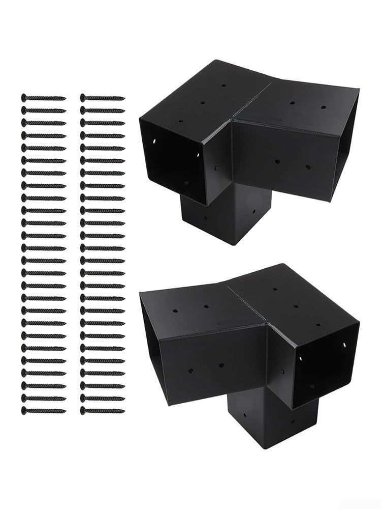 Set di staffe per pergola per tetto inclinato resistente, pali da 10 x 10 cm, montaggio a parete per gazebo con viti, supporto angolare a 3 vie per portico esterno (sinistra 15°+destra 15°)