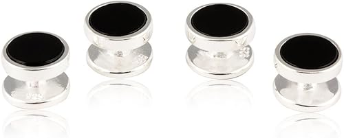 Miniatura 4 de Juego formal de gemelos y tachuelas de ónix negro para hombre con caja de regalo maciza 925 para bodas fiestas de esmoquin