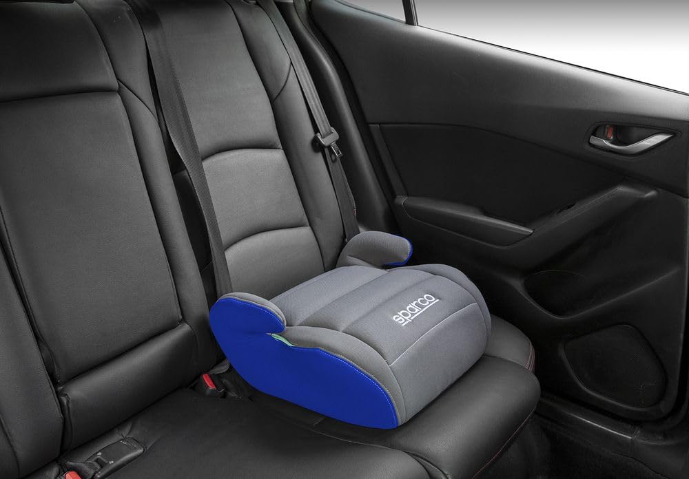 SPARCO Rehausseur de siège Auto pour Enfants Gris et Bleu Groupe 3 pour garçons et Filles. Homologué ECE R44/04 22-36 kg. avec Housse Lavable de 3 cm. Fabriqué en ABS Haute résistance