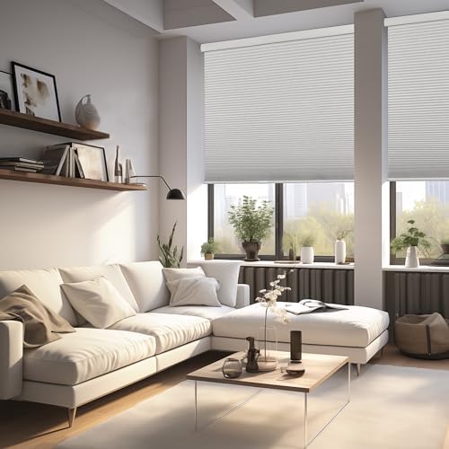 Boolegon No Drill No Tools Cellular Shades Color-Matched Sureness Honeycomb Blinds Easy to Install Cellular Blinds for Windows, Blackout-White, Custom Size - 3
