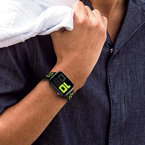 Fengyiyuda Reemplazo Deportivo de Silicona Correa Compatible con Apple Watch 42mm 44mm 45mm,Pulsera Suave y Transpirable para iWatch Series 8/7/6/5/4/3/2/1/SE,black/volt-42/44/45mm-L