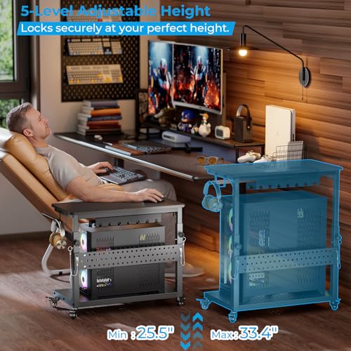 GreenForest Suporte para PC para jogos com rodas, altura ajustável e gerenciamento de cabos, capa E-ATX de 2 camadas, suporte de torre de computador com placa de suporte para CPU, impressora - Imagem 6