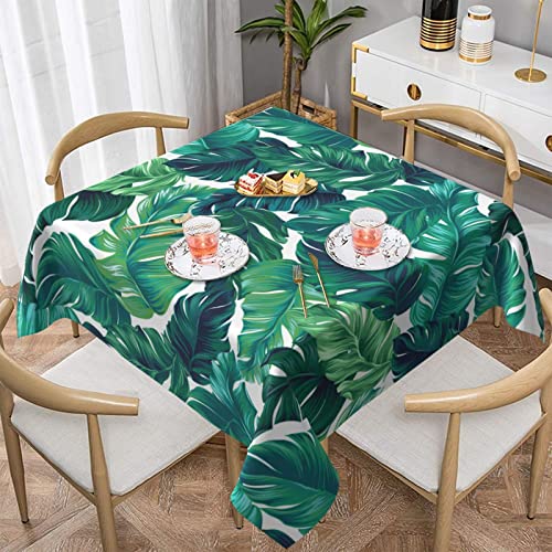 Summer Tropical Hawaiian Leaves Turquoise Leaf Waterproof Picnic Party Square Table Cloth Cover Decorations Fabric 60 X 60 Inches square Tablecloth for 30-46 Inch Home Dining Room Kitchen Decor