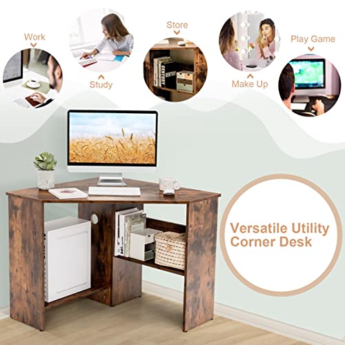 Corner Desk, Corner Computer Desk For Small Space, Bedroom Corner Desk With Storage Shelves & Cpu Stand, Small Desks For Small Spaces, Small Corner Writing Desk (Rustic Brown) #TOP2