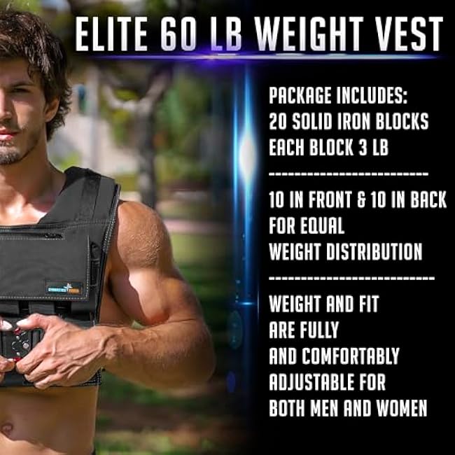 Weighted Vest 6lb, 10lb, 12lb, 25lb, 35lb, 45lb, 60lb Removable Iron Weights for Men and Women Workout for Calisthenics and Fitness Sport Training