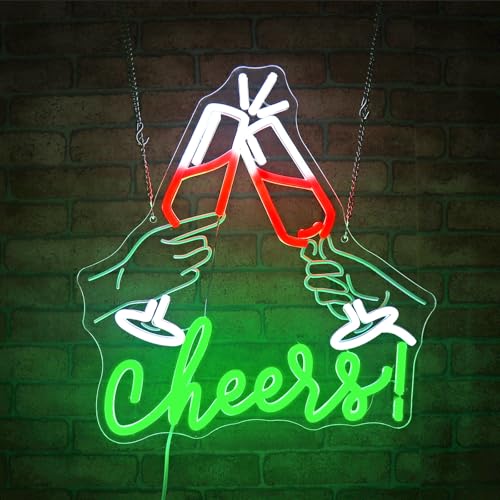 Image of Cheers Neon Sign, JGHTURIE Neon Signs for Wall Decor Green Light up Sign Bar Club Signs for Man Cave Decor USB Powered