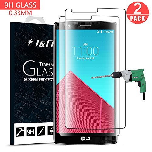 J&D Compatible for 2-Pack LG G4 Glass Screen Protector, [Tempered Glass] [Not Full Coverage] HD Clear Ballistic Glass Screen Protector for LG G4 Screen Protector