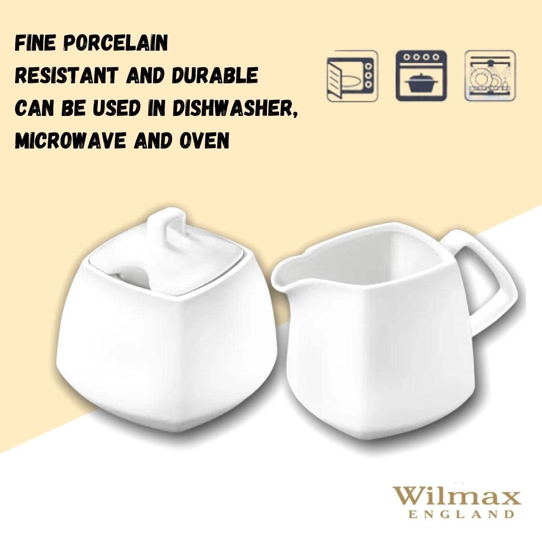 Wilmax | Jarra de leche y azucarero OLIVIA | Intemporal | Elegante | Color universal | Resistente a los arañazos | Porcelana | Ergonómico | Lavable a máquina