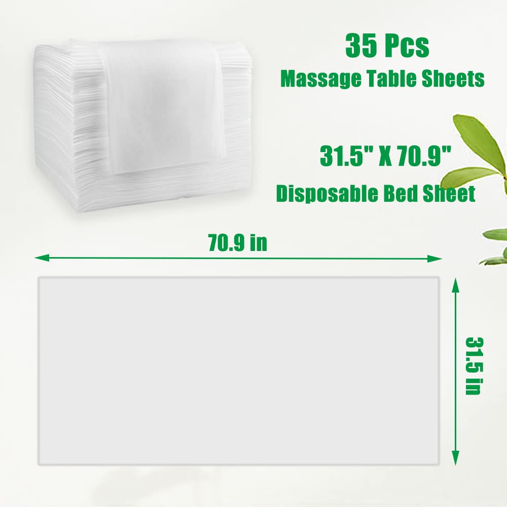Sábanas desechables de 35 piezas, 31.5 x 71.9 pulgadas, sábanas de mesa de masaje, cubierta de cama impermeable, tela no tejida para spa, tatto y pestañas