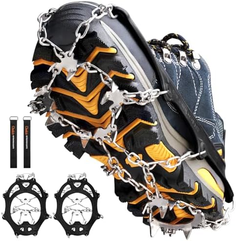 Crampons Ice Cleats Traction Snow Grips for Boots Shoes Women Men Kids Anti Slip 19 Stainless Steel Spikes Safe Protect for Hiking Fishing Walking Climbing Mountaineering - View 3