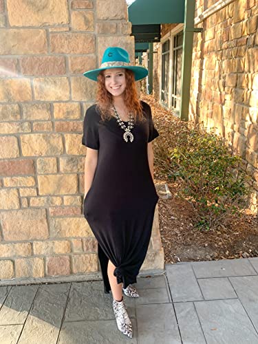 GRECERELLE Women's Casual Loose Pocket Long Dress Short Sleeve Split Maxi Dresses3