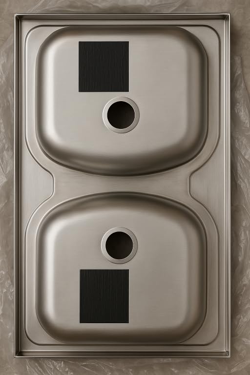 DomoDomo – Évier de cuisine 80x50 cm à poser en acier inoxydable satiné – double cuve compacte sans égouttoir – siphon inclus