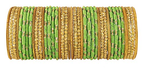 Image of NMII Silk thread Glass Bangle Set for Women (FF70-T-Green-2.4, T-Green, 2.4 Inch, 40 Bangles set)