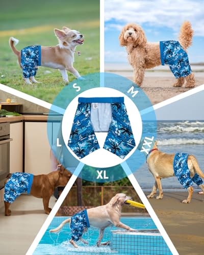 Image of CuteBone Dog Swim Trunks Swimsuit Durable & Comfortable - Quick-Dry, Adjustable Waistband Shorts, UV Protection Bikini- Perfect for Beach, Pool & Outdoor Fun, Hawaii DST03L