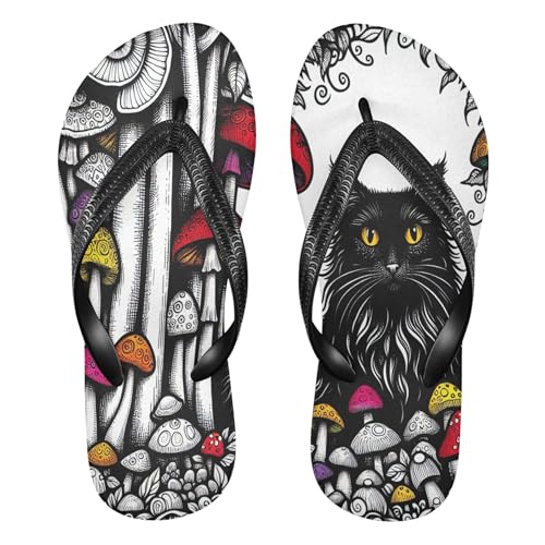 Burbuja Creepy Black Cat Flip Flops for Women Men, Soft Thong Sandals Rubber Slippers for Pool Beach Essentials