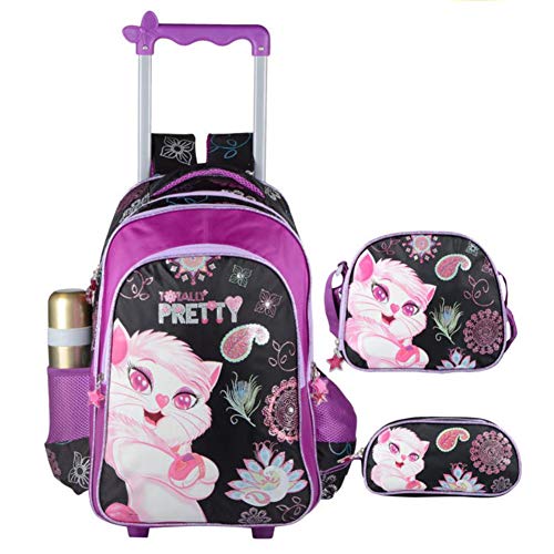 SUNY Gatito Multifunción Mochila Ruedas  Chico Escolar Grande con 4  para Niñas Colegio