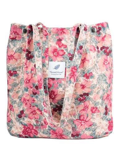 Image of Corduroy Tote Bag Cute Tote Bags for Women Shoulder Bag with Inner Pocket for Work Beach Travel and Shopping Grocery