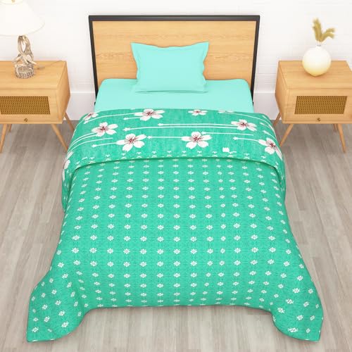 Image of Single Bed Comforter | Microfiber Comforter Single Bed | 180GSM 150x225 cm | Ocean Green, Motif Pattern | Ac Blanket Single Bed Dohar | Quilt | Duvet | Home Items, Bedroom Decoration Items