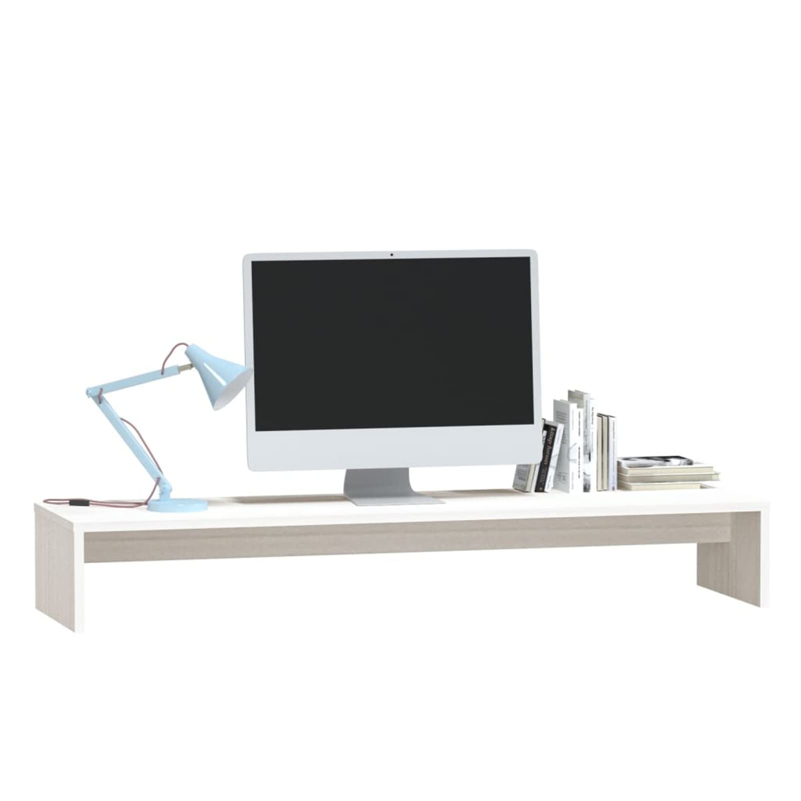 Homgoday Supporto per monitor per computer, altezza dello schermo per scrivania, laptop, supporto stampante, supporto per laptop, monitor, bianco, 100 x 27 x 15 cm, legno massiccio di pino